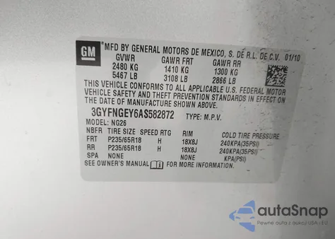 2010 Cadillac Srx Standard из США, поврежденный, VIN 3GYFNGEY6AS582872